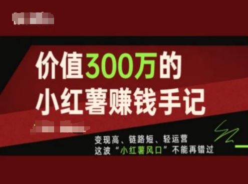 价值300万的小红书赚钱手记，变现高、链路短、轻运营，这波“小红薯风口”不能再错过-东坡聊项目