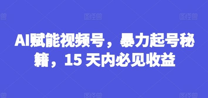 AI赋能视频号，暴力起号秘籍，15 天内必见收益【揭秘】-东坡聊项目