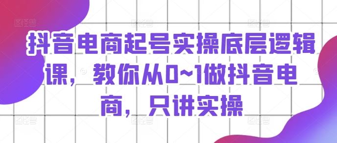 抖音电商起号实操底层逻辑课，教你从0~1做抖音电商，只讲实操-东坡聊项目