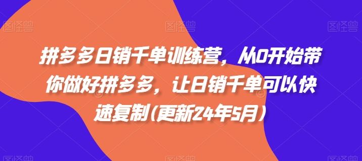 拼多多日销千单训练营，从0开始带你做好拼多多，让日销千单可以快速复制(更新24年7月)-东坡聊项目