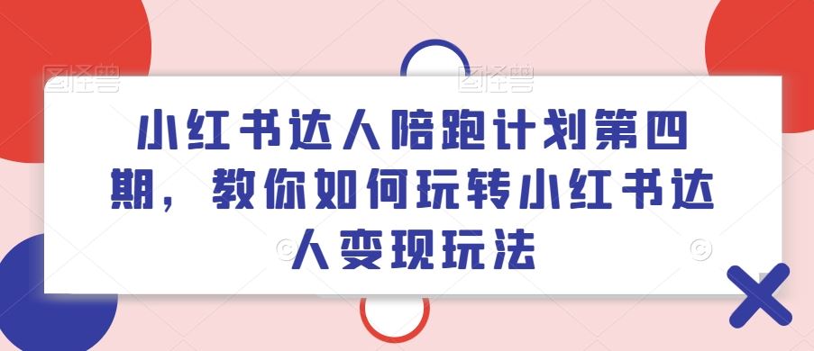 小红书达人陪跑计划第四期，教你如何玩转小红书达人变现玩法-东坡聊项目