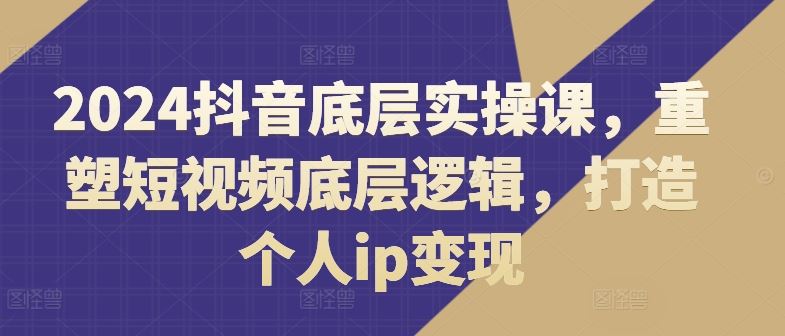 2024抖音底层实操课，​重塑短视频底层逻辑，打造个人ip变现-东坡聊项目