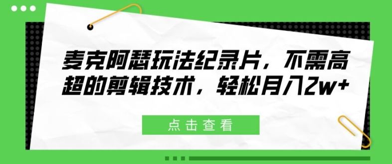 麦克阿瑟玩法纪录片，不需高超的剪辑技术，轻松月入2w+【揭秘】-东坡聊项目