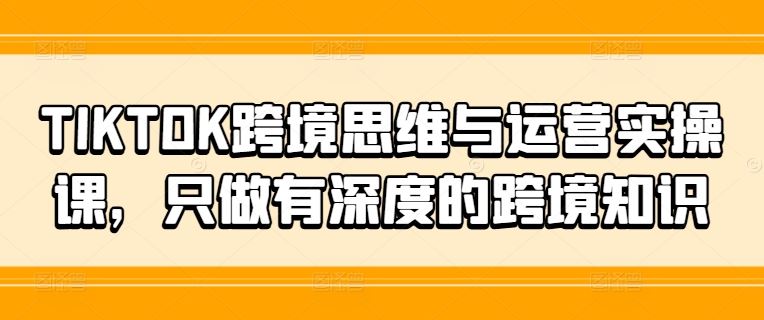 TIKTOK跨境思维与运营实操课，只做有深度的跨境知识-东坡聊项目