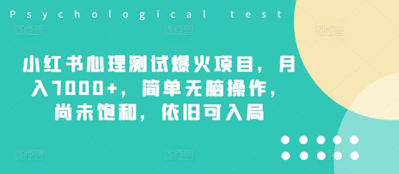 小红书心理测试爆火项目，月入7000+，简单无脑操作，尚未饱和，依旧可入局-东坡聊项目