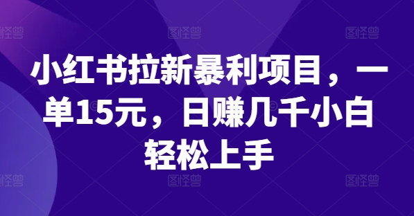 小红书拉新暴利项目，一单15元，日赚几千小白轻松上手-东坡聊项目