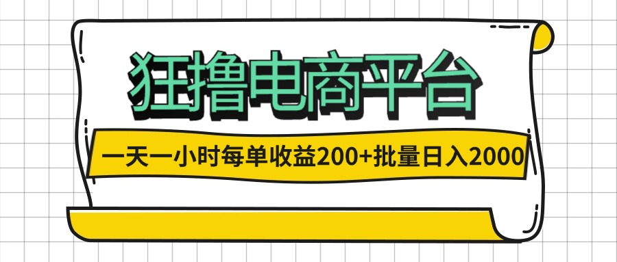 （12463期）一天一小时 狂撸电商平台 每单收益200+ 批量日入2000+-东坡聊项目